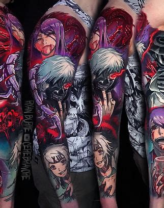 anime tattoo sleeve black and white - Vannesa Anthony