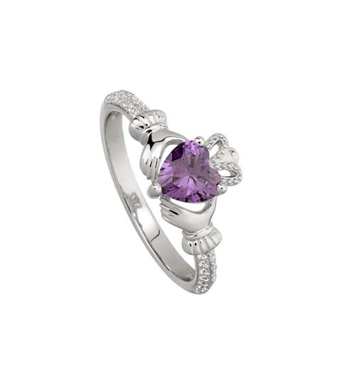 February Amethyst Birthstone Claddagh Ring