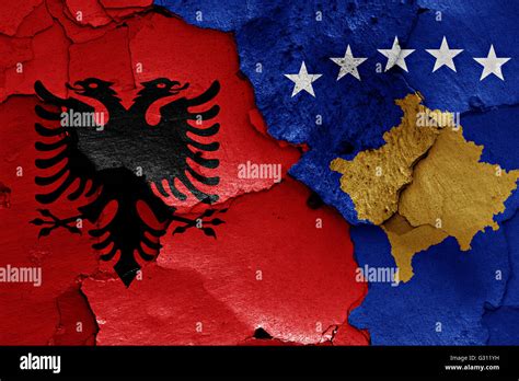 flags of Albania and Kosovo painted on cracked wall Stock Photo - Alamy