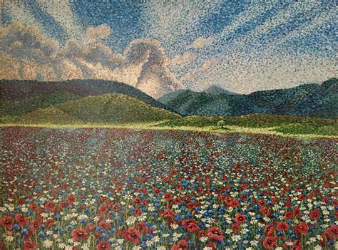 "FIELD OF FLOWERS “ OIL, CANVAS 90X120 pointillism neo-impressionism ...