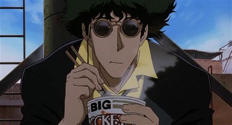 Download Spike Spiegel Anime Cowboy Bebop Noodles Sunglasses Gif