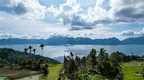 Aerial view of panorama of Maninjau Lake West Sumatra, Danau maninjau. sumatra, Indonesia ...