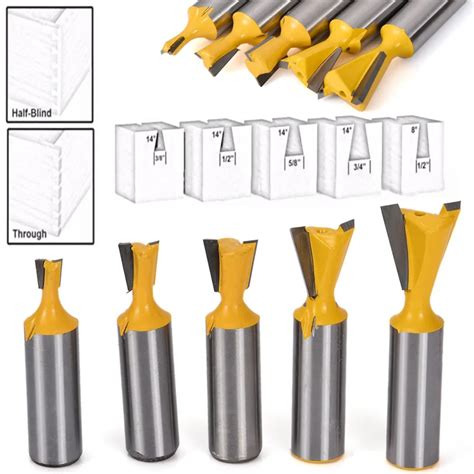 5pcs/Set 1/2" Shank Dovetail Joint Router Bits Set 8&14 Degree ...