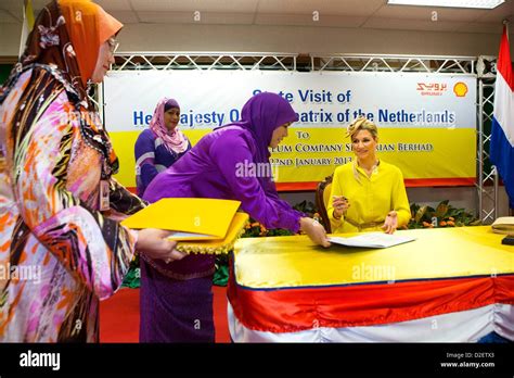 Dutch Princess Maxima (R) visits the headquarters of Brunei Shell ...