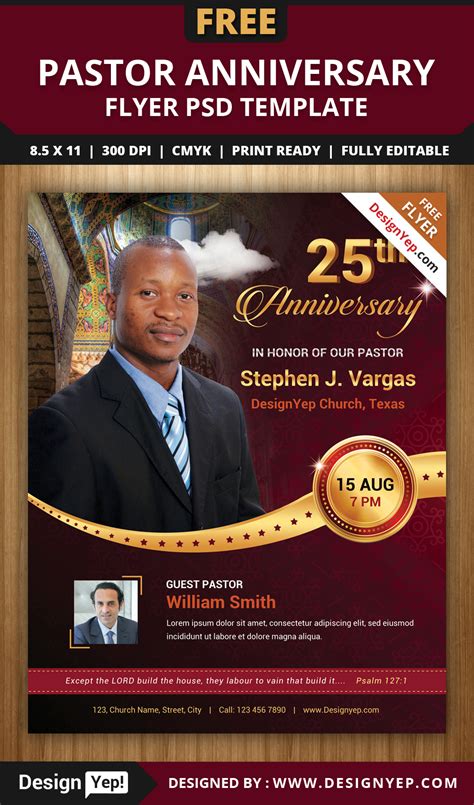 Free Pastor Anniversary Flyer PSD Template | Behance