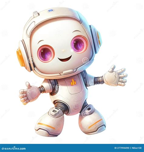 Cute AI Robot on White Background, Friendly Positive Little White ...