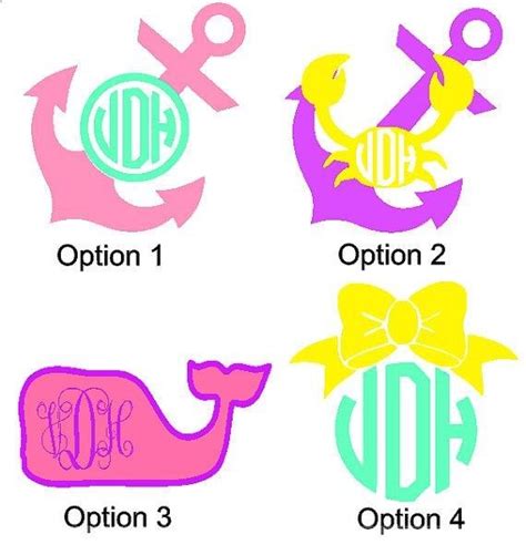 5 Preppy Monogram Vinyl Decal Stickers Whales, Anchors, Crabs, and Bows ...