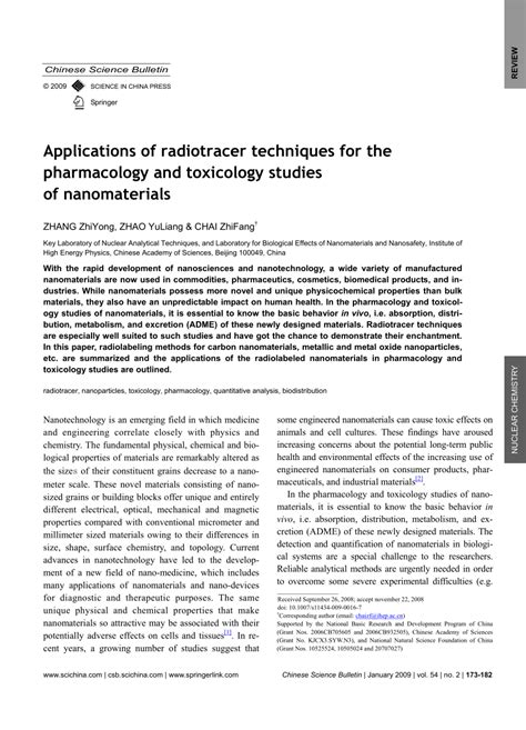 (PDF) Applications of radiotracer techniques for the pharmacology and toxicology studies of ...