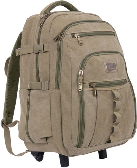 Khaki Wheeled Military Travel Rolling Backpack