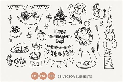 Big set of Thanksgiving day doodles