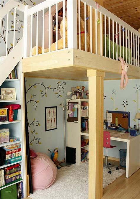 Kids' loft bed with study desk and play area underneath - Decoist