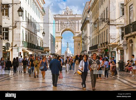 Lisbon city center, view of the Rua Augusta - the main thoroughfare in the historical centre of ...