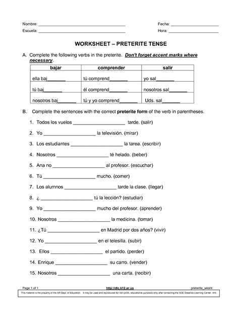 Preterite Reflexive Verbs Worksheet