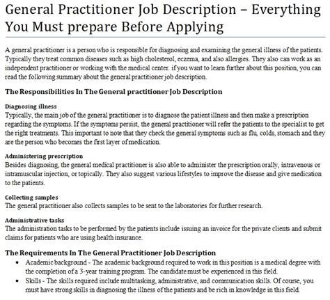 General Practitioner Job Description – Everything You Must prepare Before Applying | shop fresh