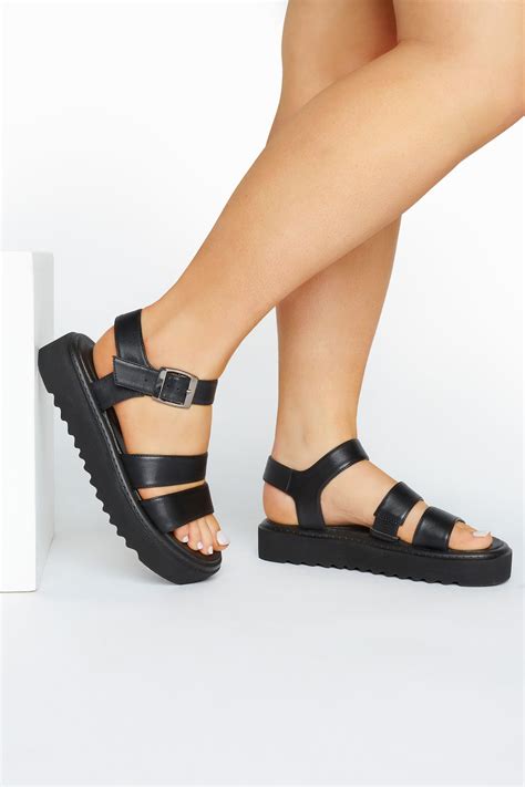 LIMITED COLLECTION Black Chunky Strap Sandals In Extra Wide Fit | Yours Clothing