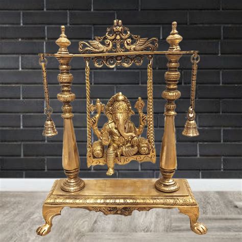 Brass Swing Ganesha with Bell- 16" - Brass God Idols VgoCart Coimbatore