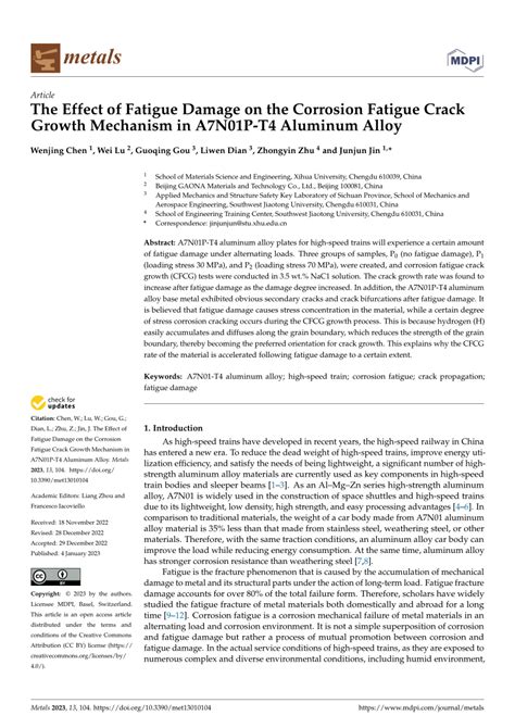 (PDF) The Effect of Fatigue Damage on the Corrosion Fatigue Crack ...