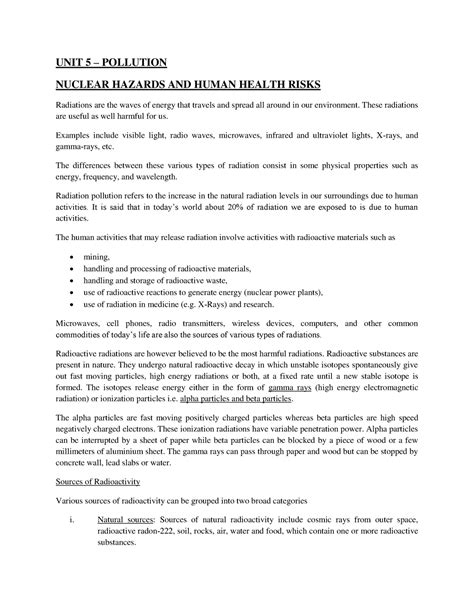 UNIT 5 Pollution Nuclear Hazards AND Human Health Risks - UNIT 5 – POLLUTION NUCLEAR HAZARDS AND ...