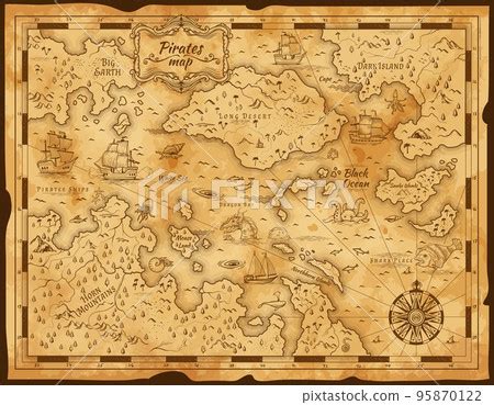 Old pirate treasure map. Vintage parchment... - Stock Illustration [95870122] - PIXTA