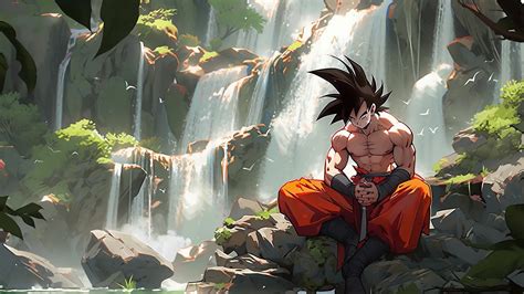 Goku Meditating Waterfall Forest Dragon Ball Live Wallpaper - MoeWalls