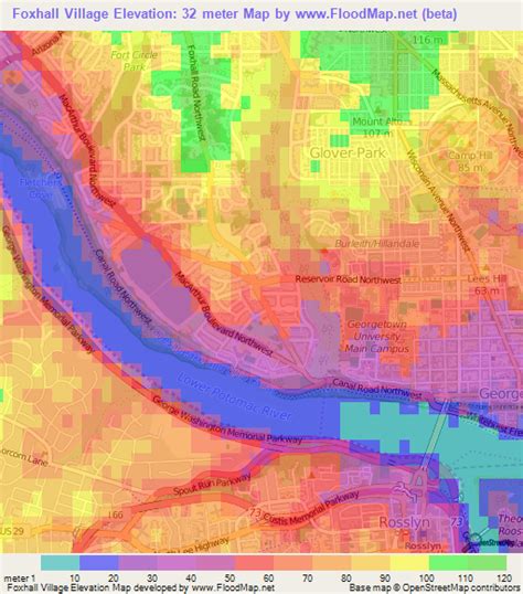 Elevation of Foxhall Village,US Elevation Map, Topography, Contour