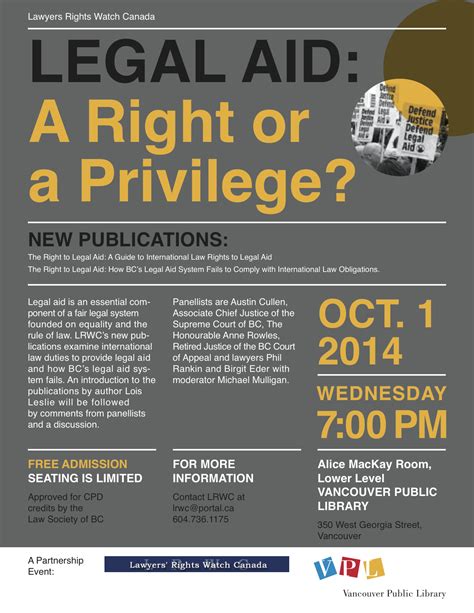 Legal Aid: A Right or a Privilege? | Event Poster — Lawyers' Rights Watch Canada