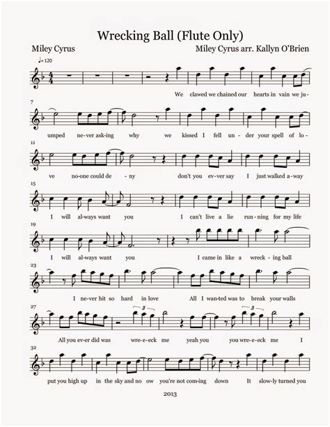 Flute Sheet Music: Wrecking Ball - Sheet Music