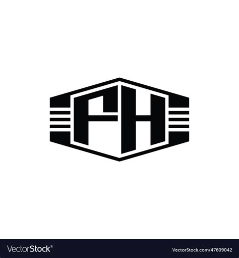 Fh letter logo monogram hexagon emblem shape Vector Image