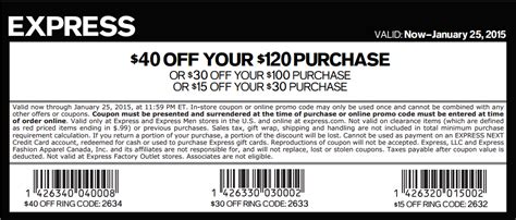 $15 $30 $40 Express Coupon - Expires January 25, 2015