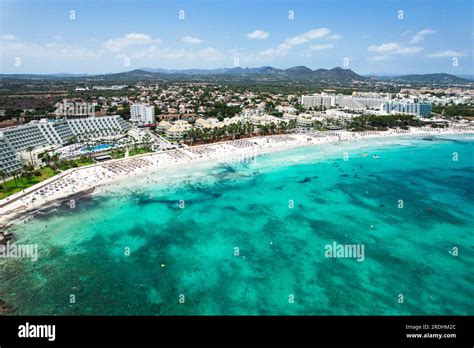 Aerial view of Sa Coma beach in Mallorca Spain on a summer day Stock Photo - Alamy