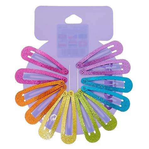 Rainbow Glitter Snap Hair Clips - 12 Pack | Hair clips, Girls hair ...