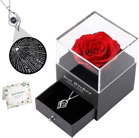 Kandice Real Preserved Rose, Eternal Rose Gift Box with Rose Necklace ...