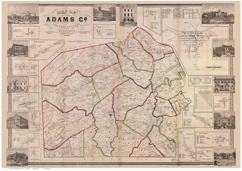 Adams County Pennsylvania 1858 Old Wall Map with Homeowner | Etsy