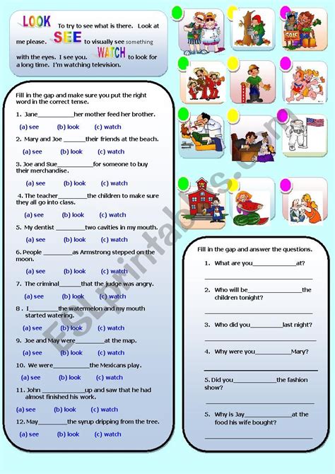 LOOK, SEE, WATCH - ESL worksheet by GIOVANNI