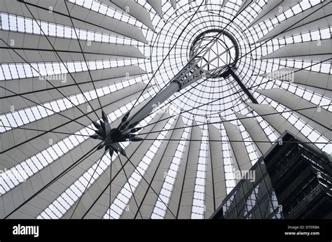 Internal view of interior architecture at Potsdamer platz showing creative design of roof Stock ...