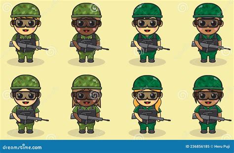 Vector Illustration Of Cute Soldier Cartoon With Vest Holding Gun ...