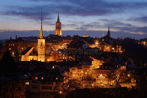 Winter Night in Bern, Switzerland Stock Image - Image of range, towers ...