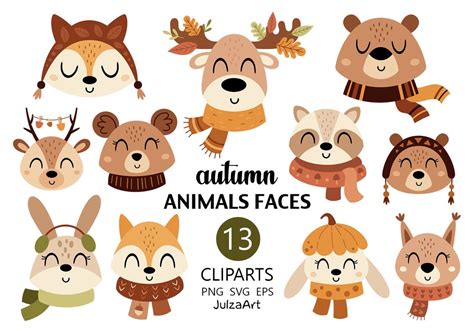 Autumn Animals Clipart Fall Animals Faces Svg Woodland - Etsy