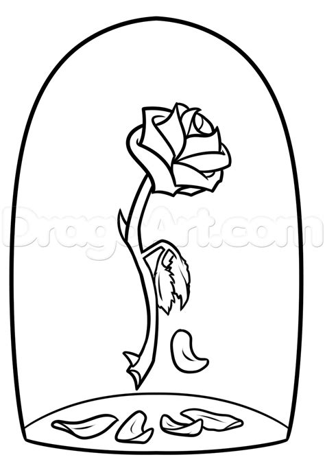 Beauty and The Beast Rose Drawing, Step by Step, Disney Characters, Cartoons, Draw Cartoon ...