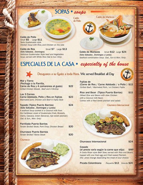 Menu | Puerto Barrios Restaurant