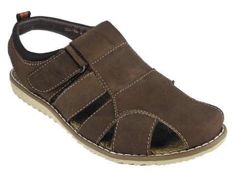 Mens Nubuck Leather Closed Toe Velcro Jesus Sandals BLACK BROWN Size 7 8 9 10 11 | eBay