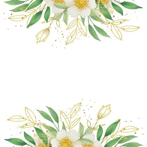 Floral Border For Wedding With Watercolor Flowers Green And Gold Leaves ...