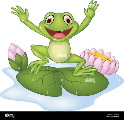 Cartoon happy frog jumping on a water lily Stock Vector Image & Art - Alamy