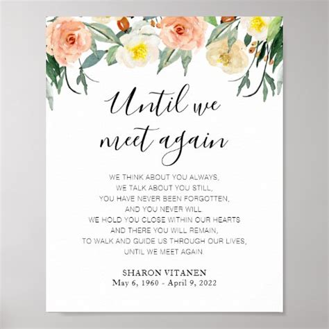 Until We Meet Again Peach Floral Funeral Poem Poster | Gabriel Angel Design