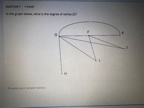 Solved In the graph below, what is the degree of vertex G ? | Chegg.com