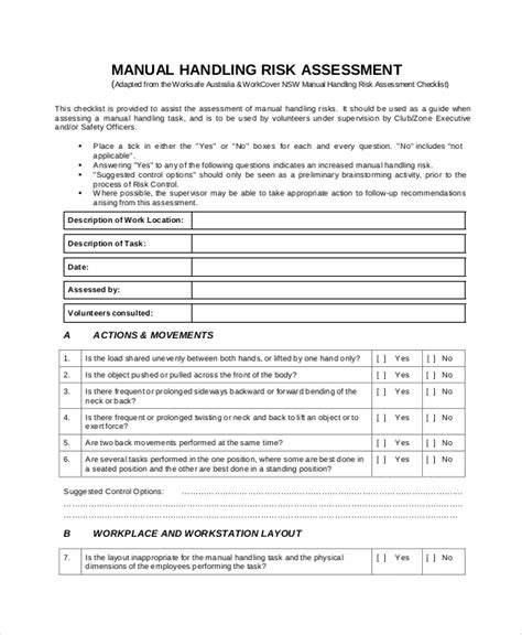 FREE 8+ Sample Manual Handling Risk Assessment Templates in MS Word | PDF