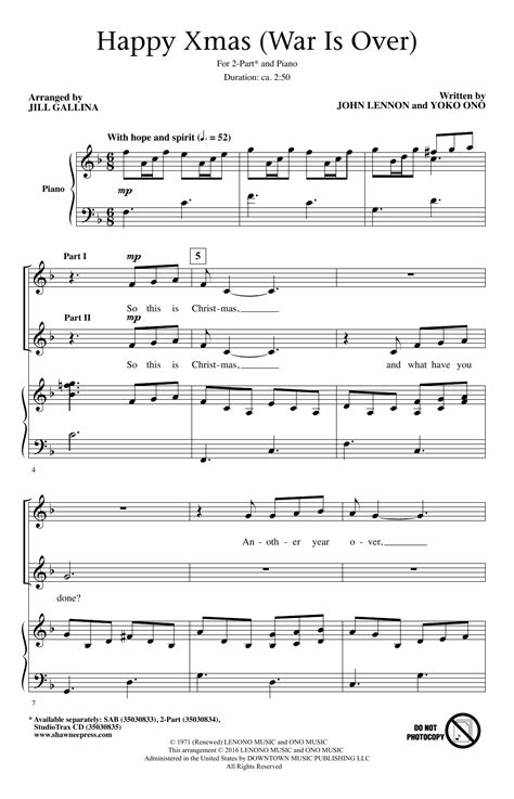 Happy Xmas (War Is Over) Sheet Music John Lennon Piano Chords/Lyrics ...