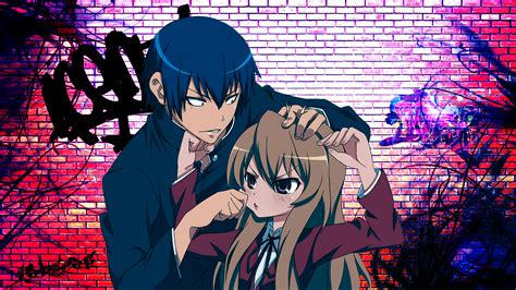 Toradora! Graffiti HD Wallpaper featuring Taiga Aisaka and Ryuuji Takasu