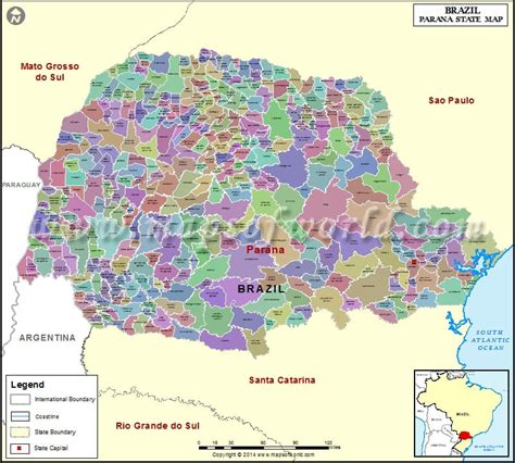 Parana Map, State of Parana Brazil