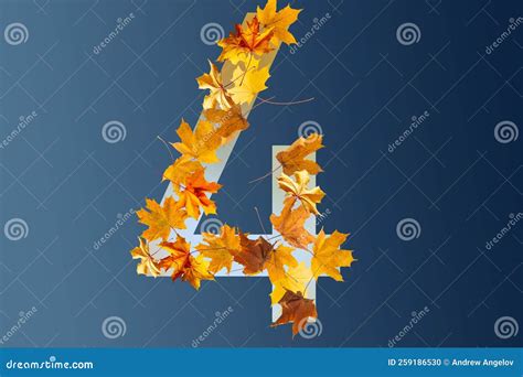 Number Four Made with Autumn Leaves Isolated on Blue Stock Photo ...